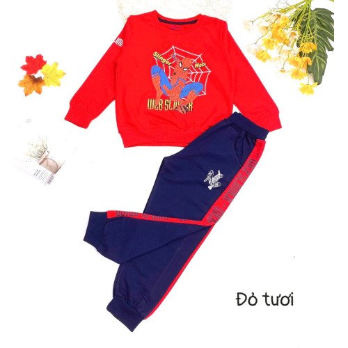 Bộ bé trai cotton da cá in hình siêu nhân-BỘ THU ĐÔNG BÉ TRAI